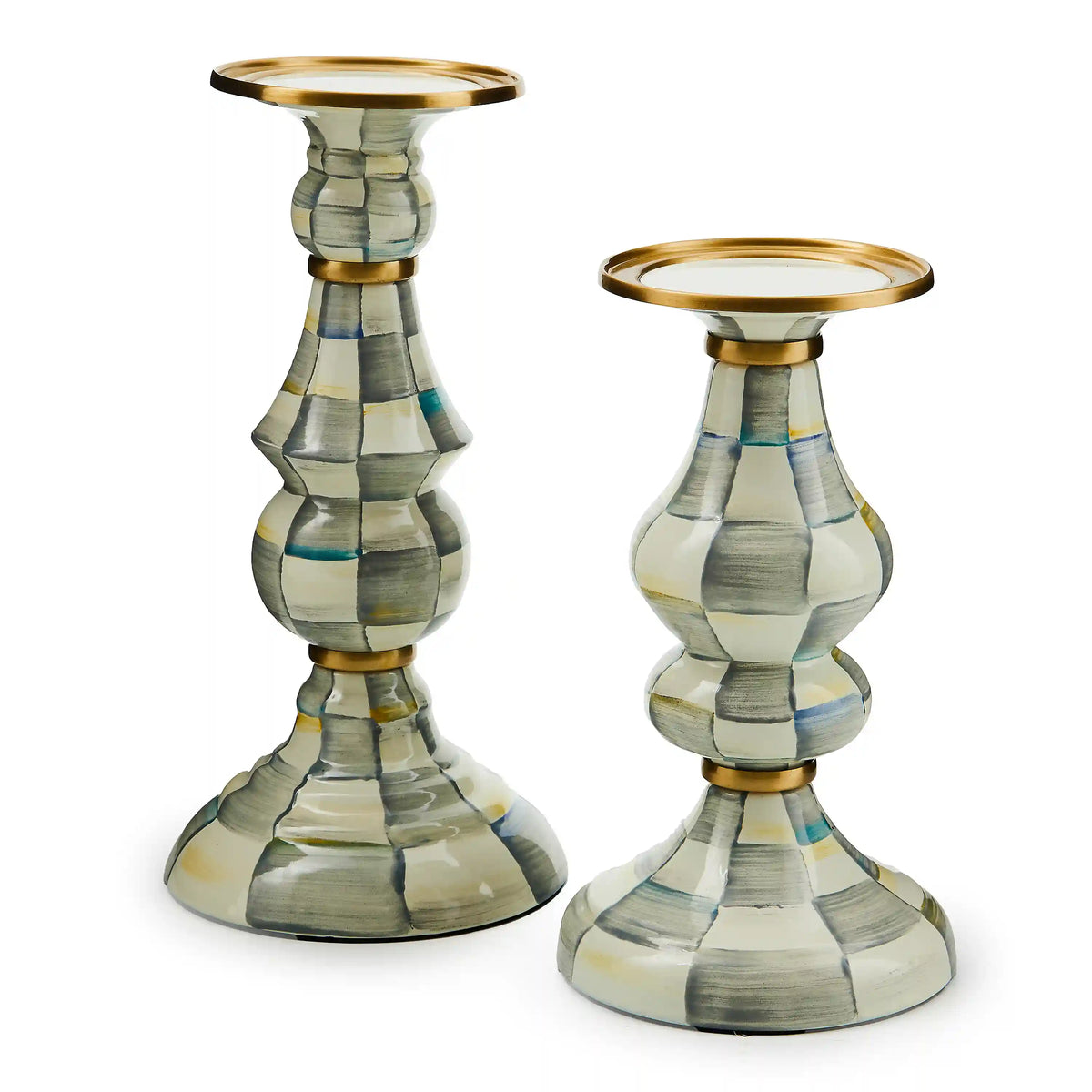 Violet Check Large Pillar Candlestick