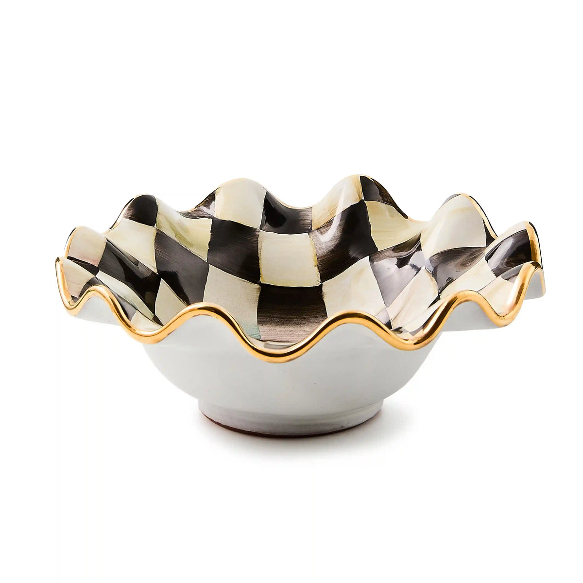 Mocha Check Ceramic Fluted Breakfast Bowl
