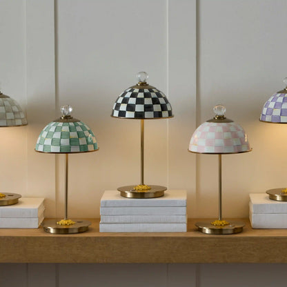 Emerald Check LED Rechargeable Dome Table Lamp