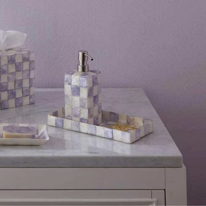 Violet Check Capiz Vanity Tray