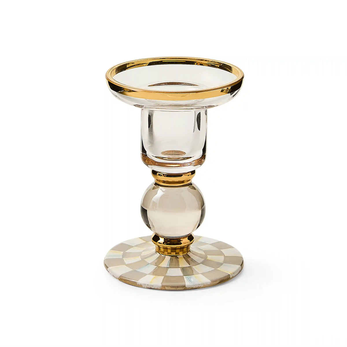 Violet Check Small Glass Candlestick