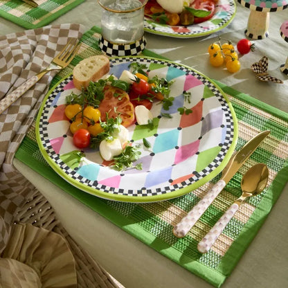 Green Woven Check Straw Placemats, Set of 4