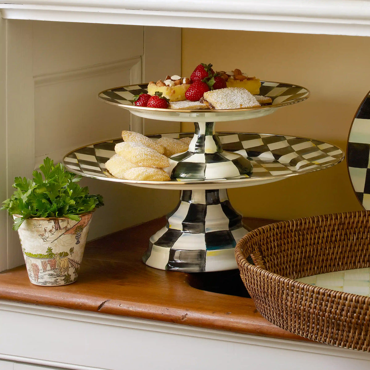 Emerald Check Small Pedestal Platter