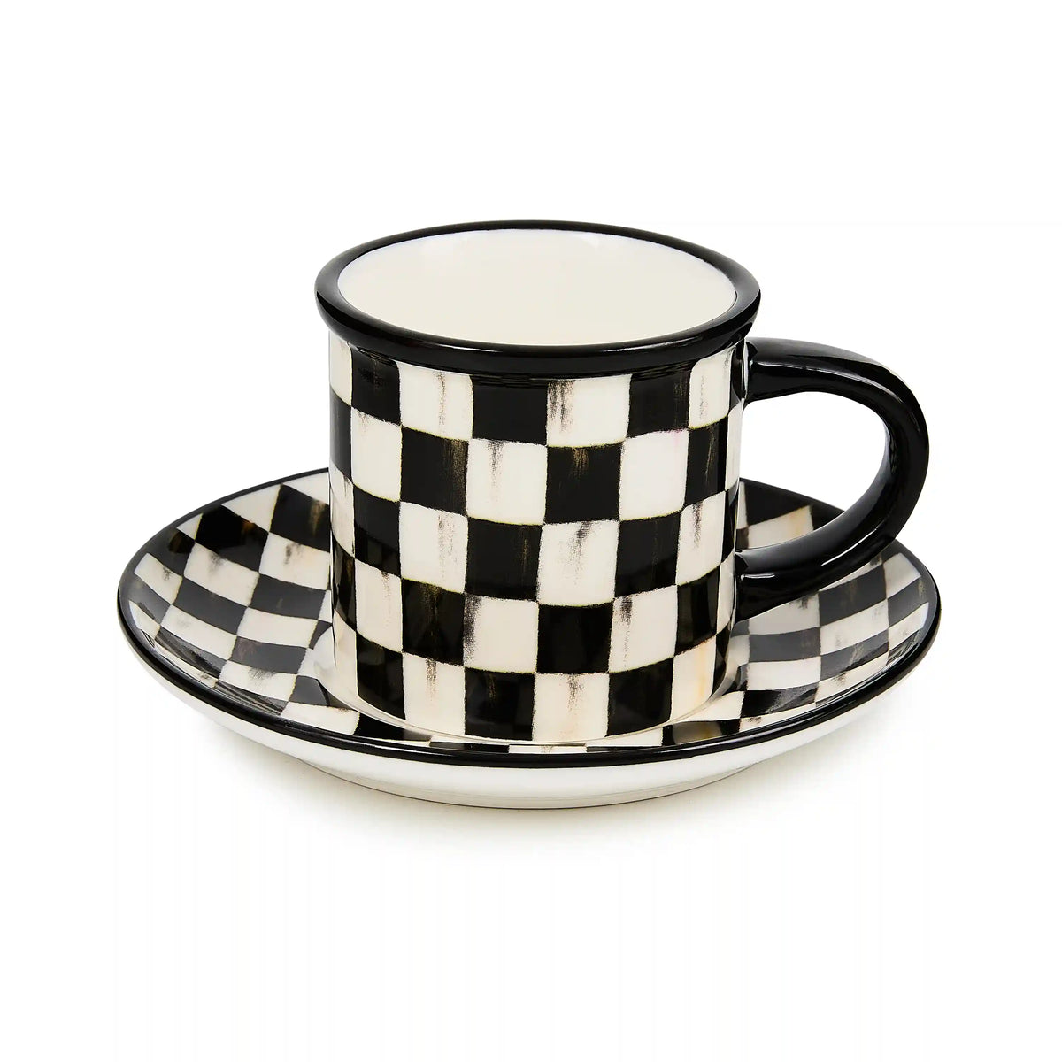 Rosy Check Espresso Cup & Saucer, Set of 2