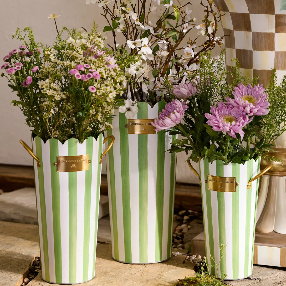 Rosy Stripe Flower Buckets, Set of 3