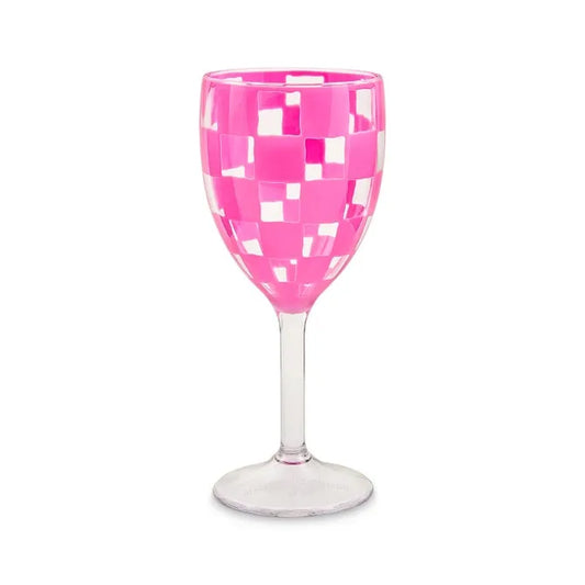 Pink Check Acrylic Wine Goblets, Set of 4
