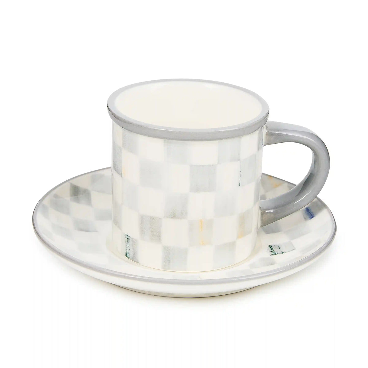 Mocha Check Espresso Cup & Saucer, Set of 2