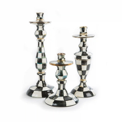 Mocha Check Large Candlestick