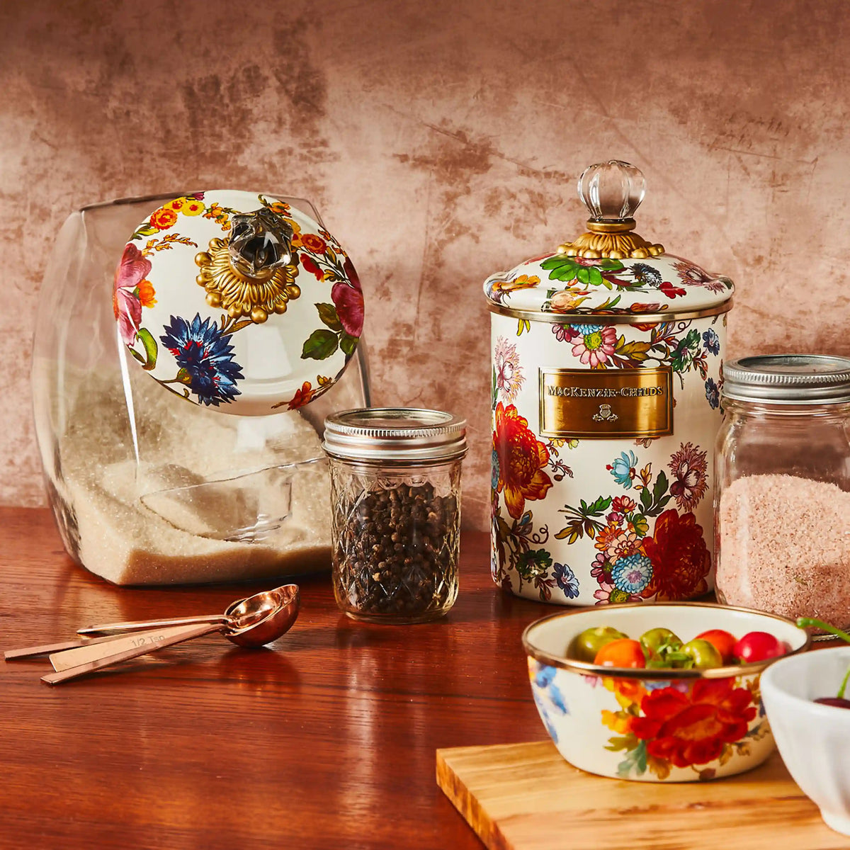 Cookie Jar with Rosy English Garden Lid