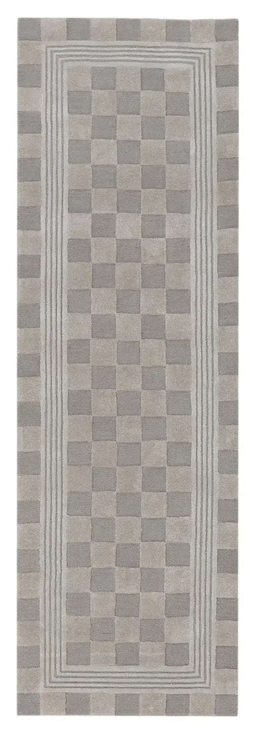 Light Grey Tonal Check 2'6" x 8' Rug