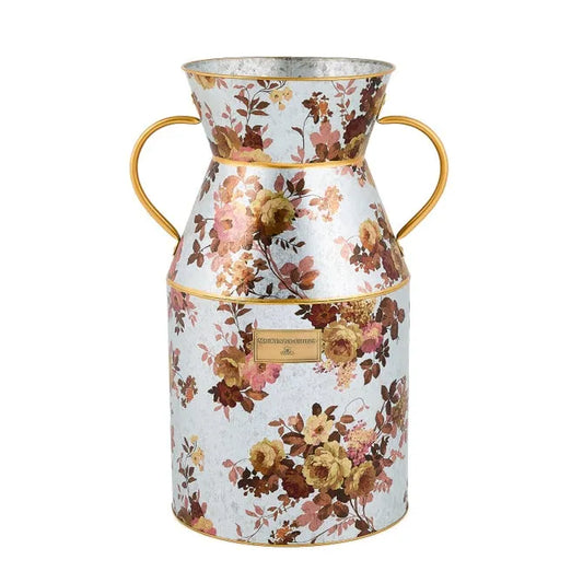 Wild Rose Galvanized Large Milk Can