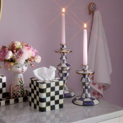 Violet Check Large Candlestick