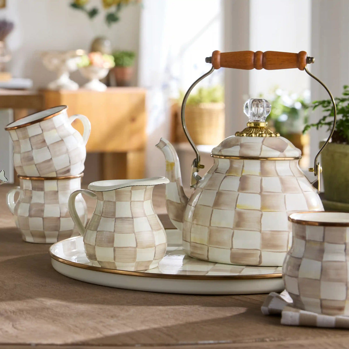 Mocha Check 3 Quart Tea Kettle