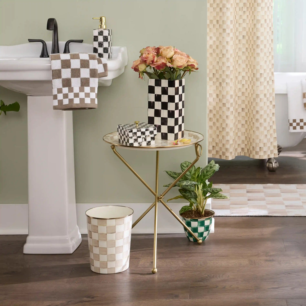 Sterling Check Enamel Tilt Accent Table