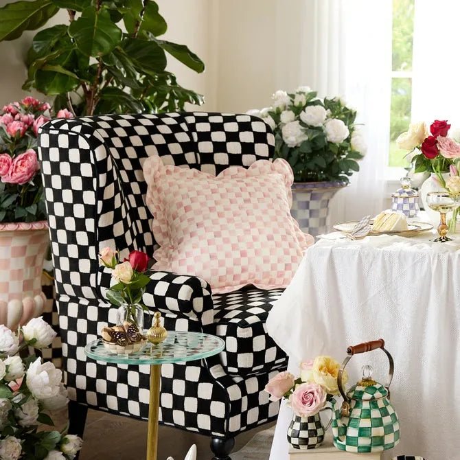Rosy Check Reversible Scalloped Throw Pillow