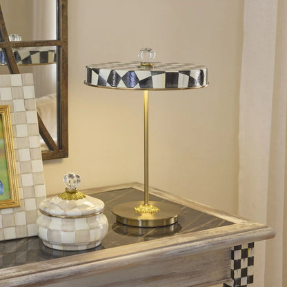 Emerald Check LED Rechargeable Disk Table Lamp
