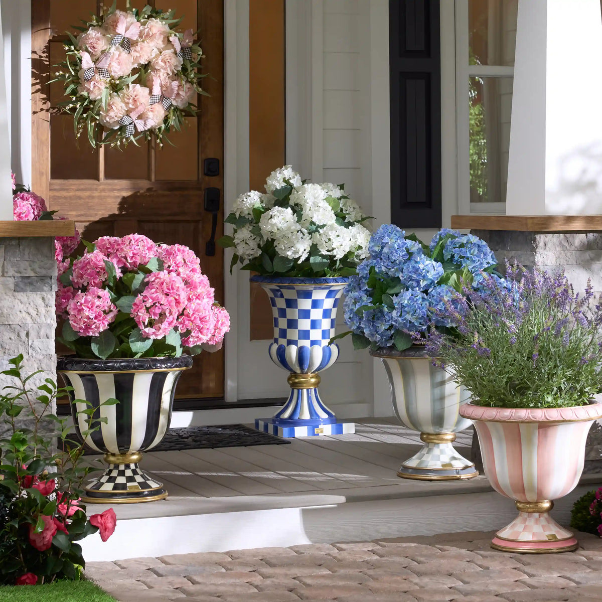 Violet Check Pedestal Urn