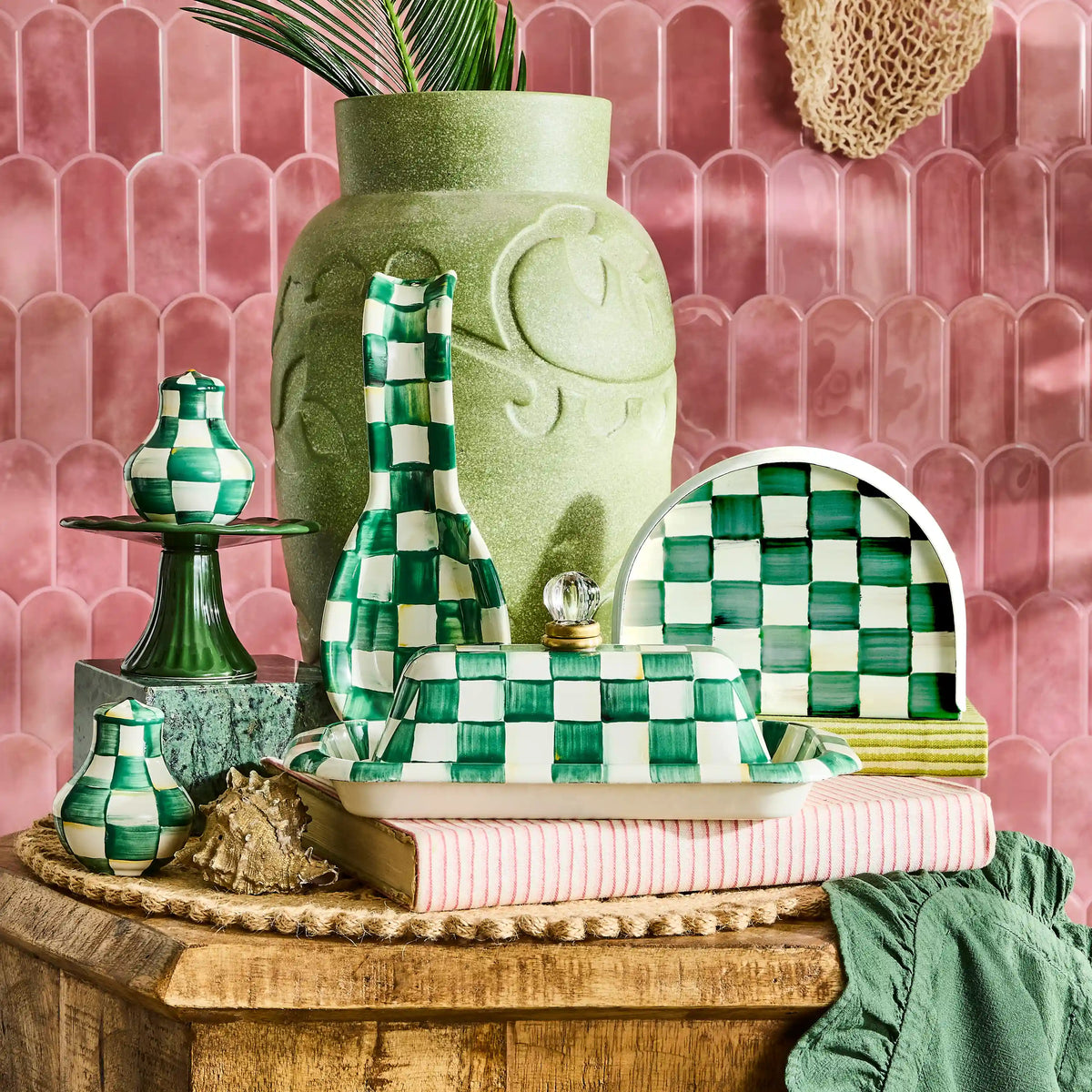 Emerald Check Enamel Napkin Holder