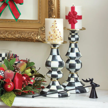 Mocha Check Medium Pillar Candlestick