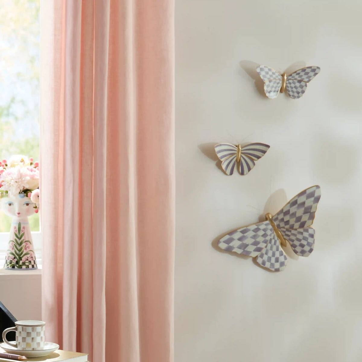 Rosy Check Wall Decor Butterfly Duo
