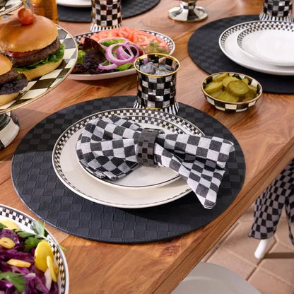 Black Check Napkin Rings, Set of 4