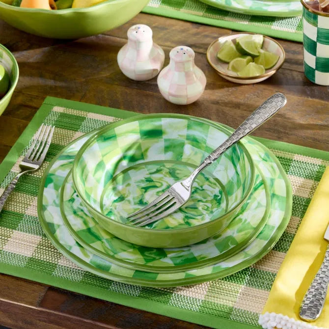 Green Marble Check Melamine Salad Plates, Set of 4