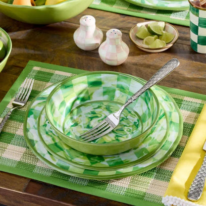Green Marble Check Melamine Salad Plates, Set of 4