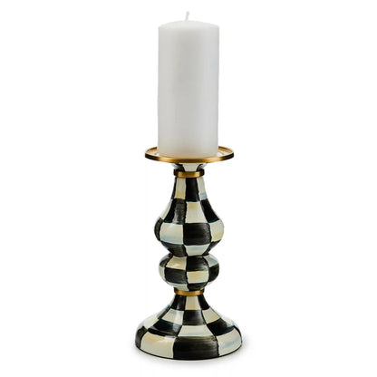 Mocha Check Medium Pillar Candlestick
