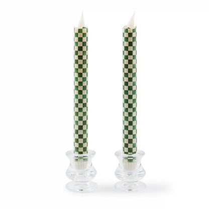 Emerald Check Flameless Dinner Candles, Set of 2