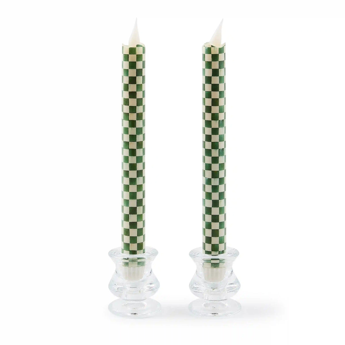 Mocha Check Flameless Dinner Candles, Set of 2