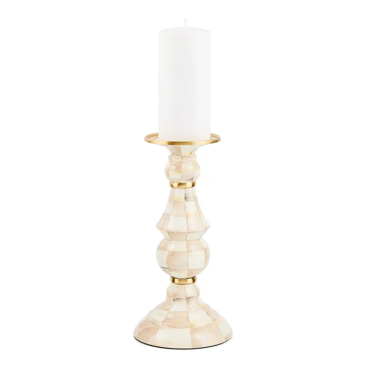 Violet Check Large Pillar Candlestick