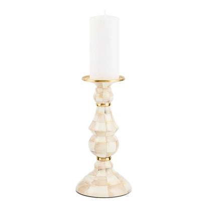 Emerald Check Large Pillar Candlestick