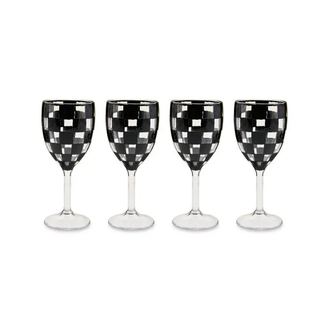 Black Check Acrylic Wine Goblets, Set of 4