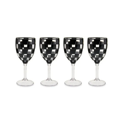 Black Check Acrylic Wine Goblets, Set of 4