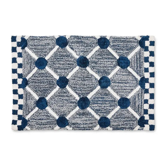 Navy Lattice & Dot Bath Rug