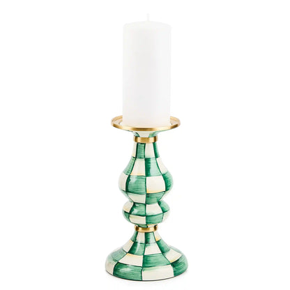 Emerald Check Large Pillar Candlestick