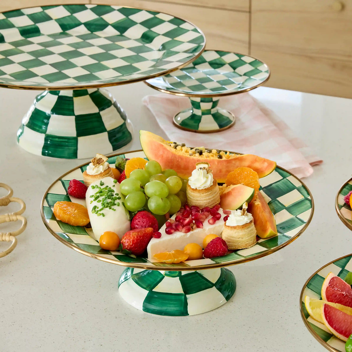 Sterling Check Large Pedestal Platter