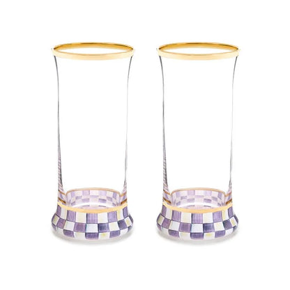 Violet Check Highball Glass, Set of 2