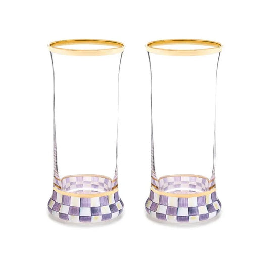 Violet Check Highball Glass, Set of 2