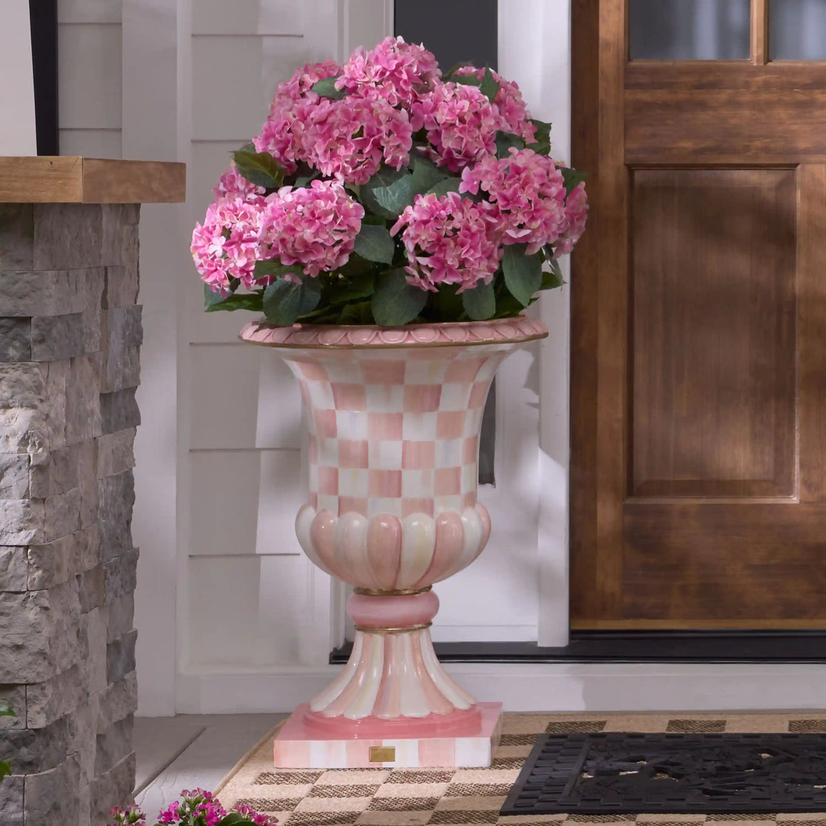 Sterling Check Pedestal Urn