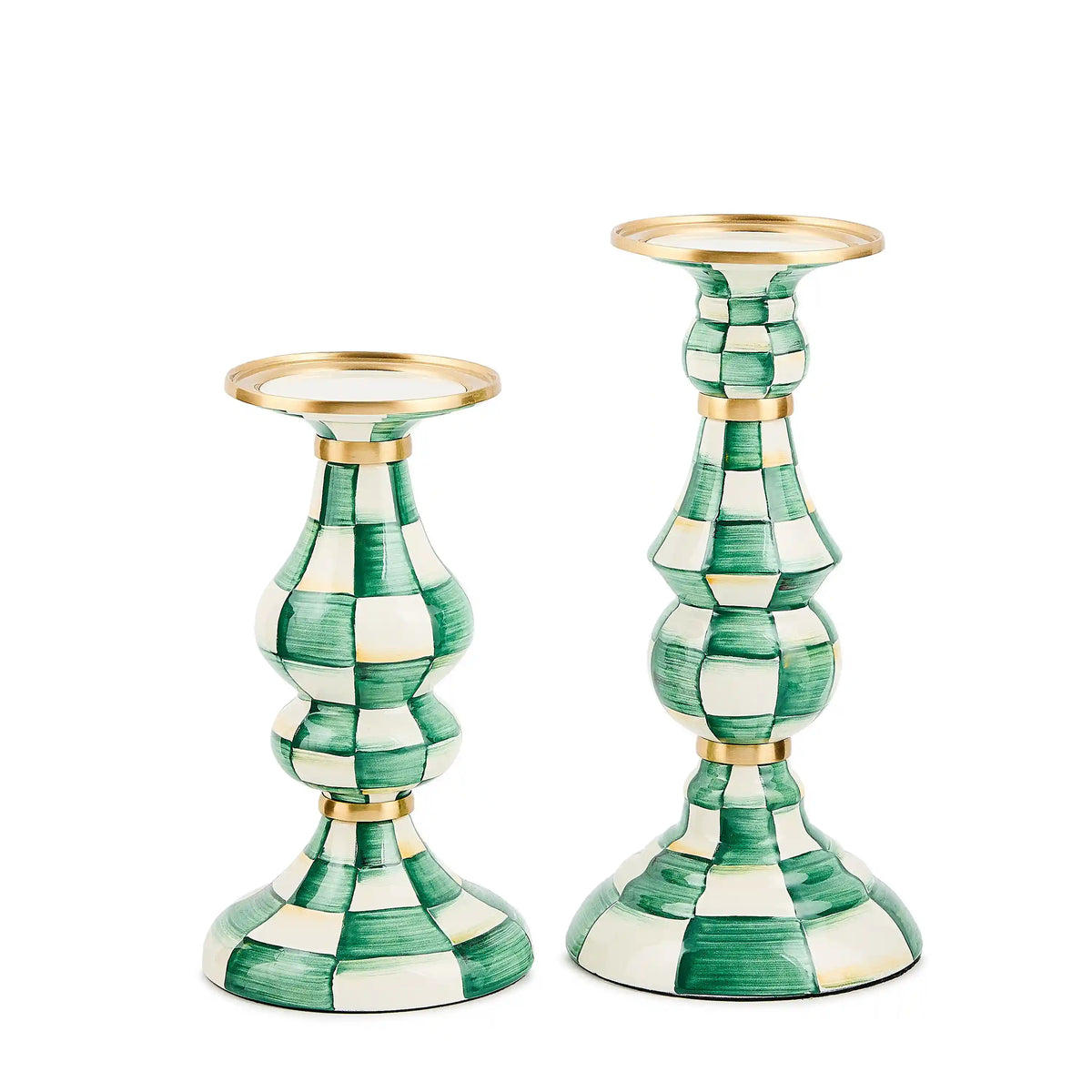 Emerald Check Large Pillar Candlestick