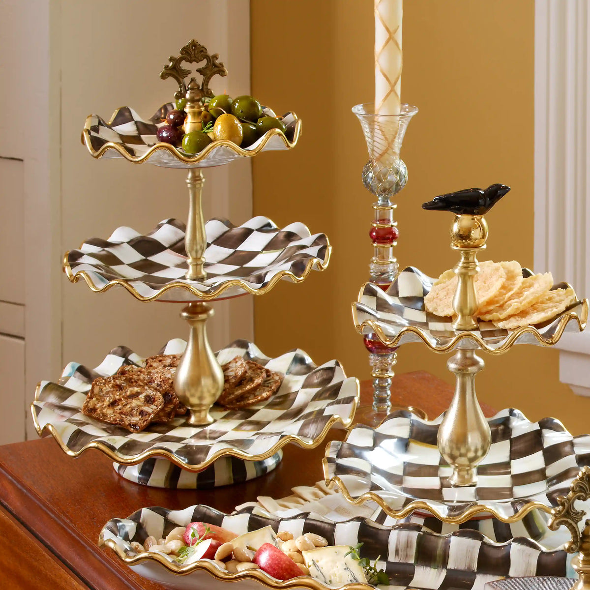 Rosy Check Ceramic Three Tier Sweet Stand