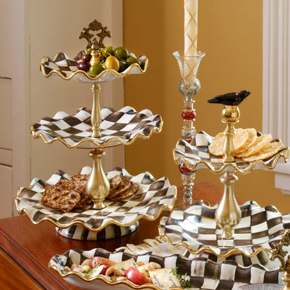 Violet Check Ceramic Three Tier Sweet Stand