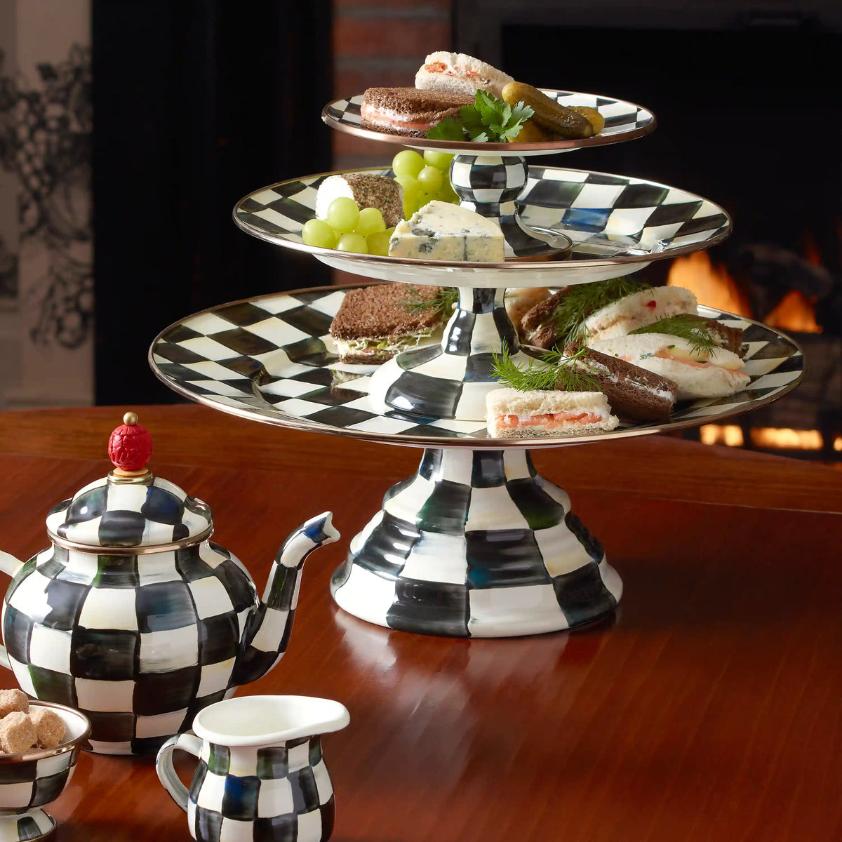Sterling Check Mini Pedestal Platter