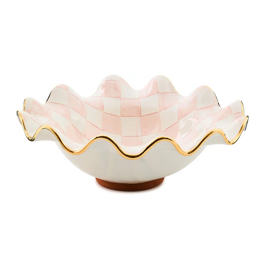 Mocha Check Ceramic Fluted Serving Bowl