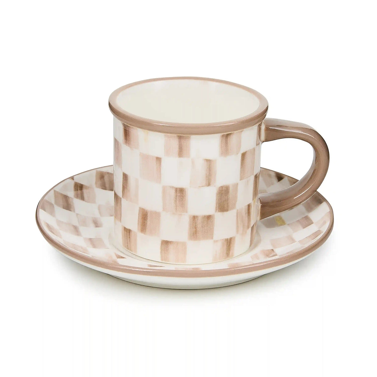 Rosy Check Espresso Cup & Saucer, Set of 2