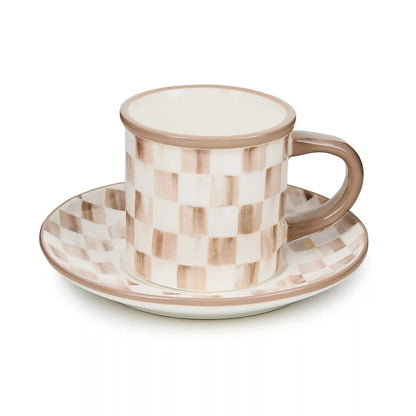 Rosy Check Espresso Cup & Saucer, Set of 2