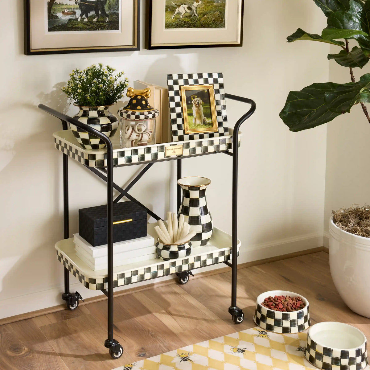 Violet Check 2-Tier Kitchen Cart