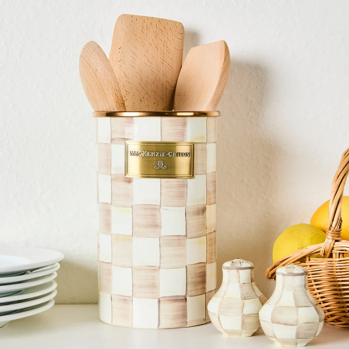 Violet Check Utensil Holder