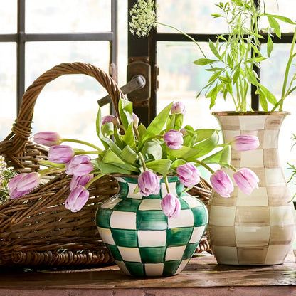 Sterling Check Enamel Large Vase